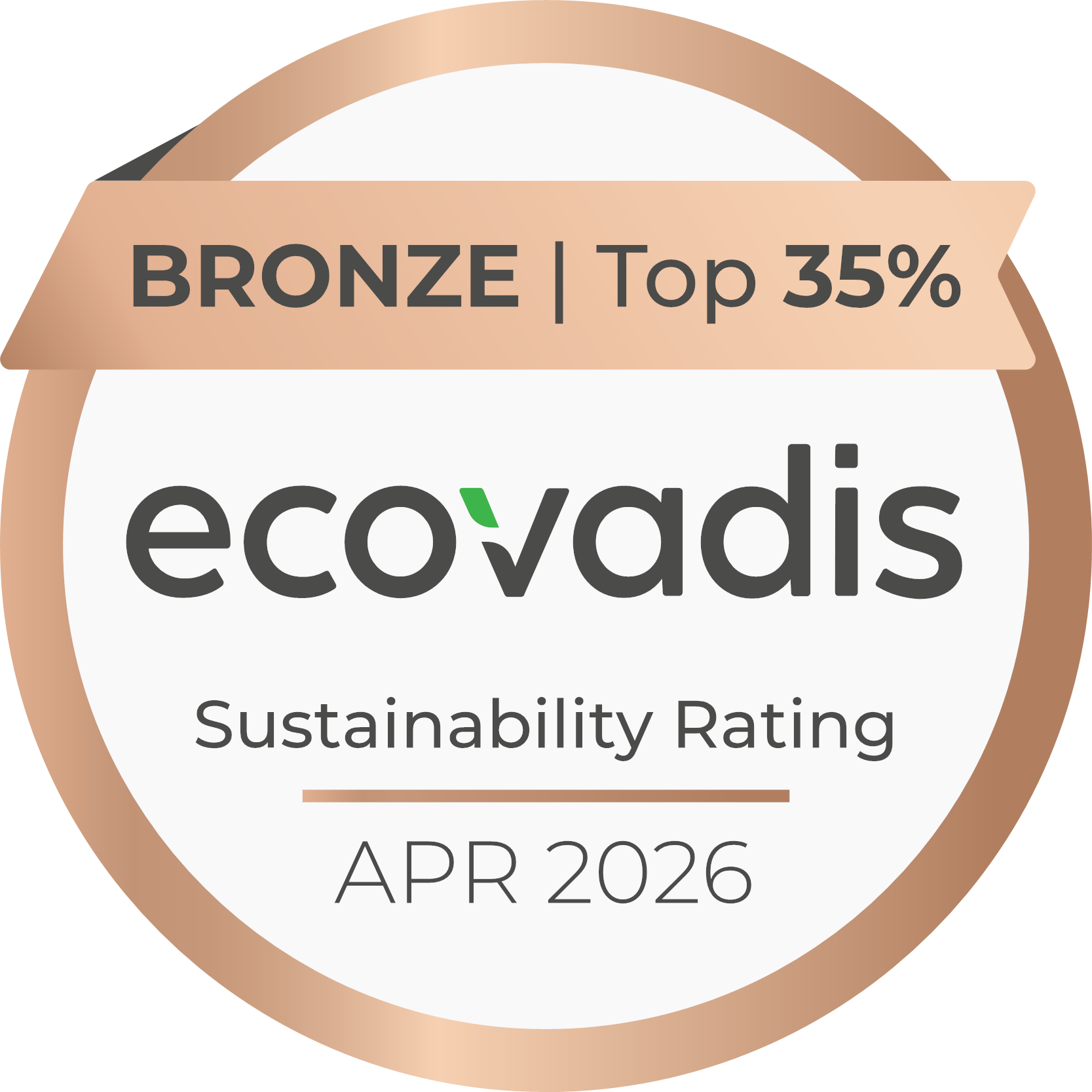 EcoVadis Bronze Medal — Top 35%, April 2026